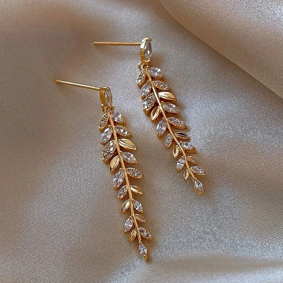 Cubic Zirconia Leaf Earrings - Picture 3 of 4